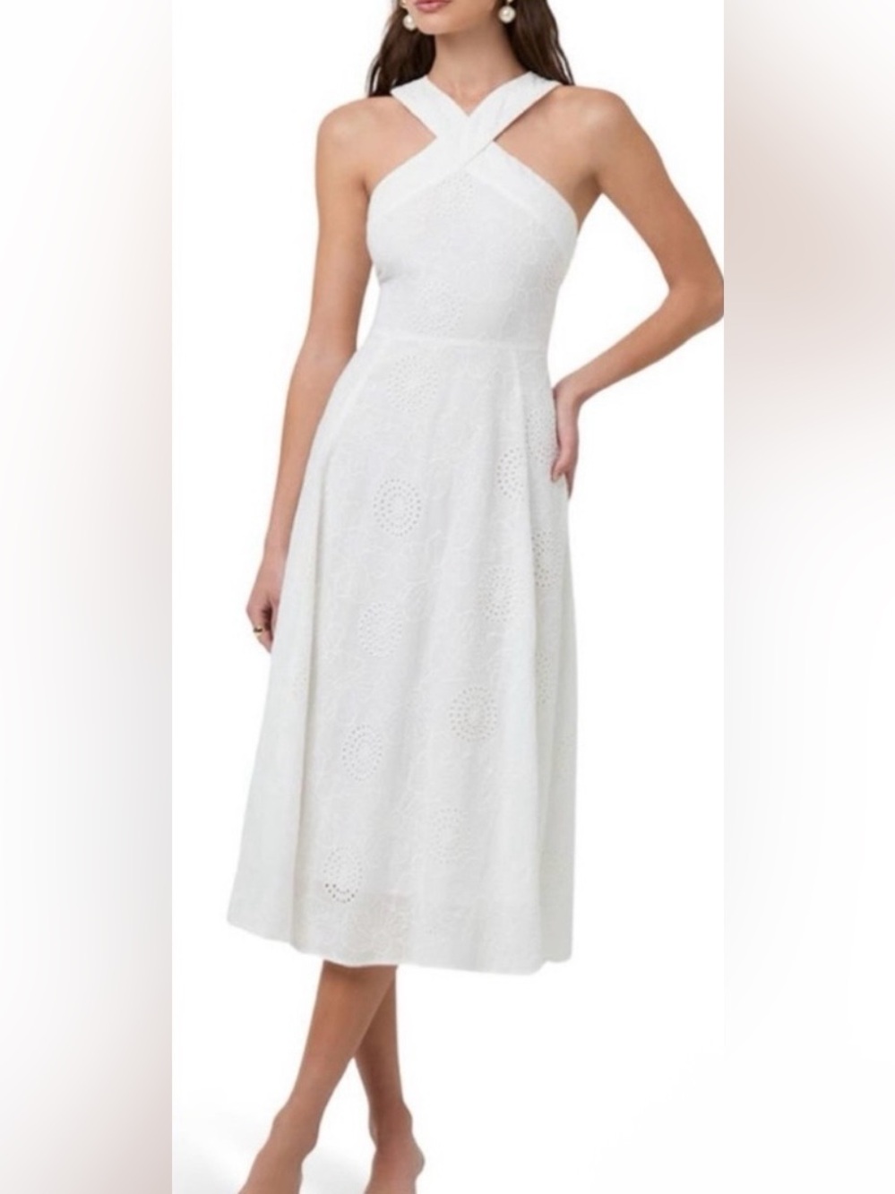 Astr White Eyelet Cross-Neck Maxi Dress